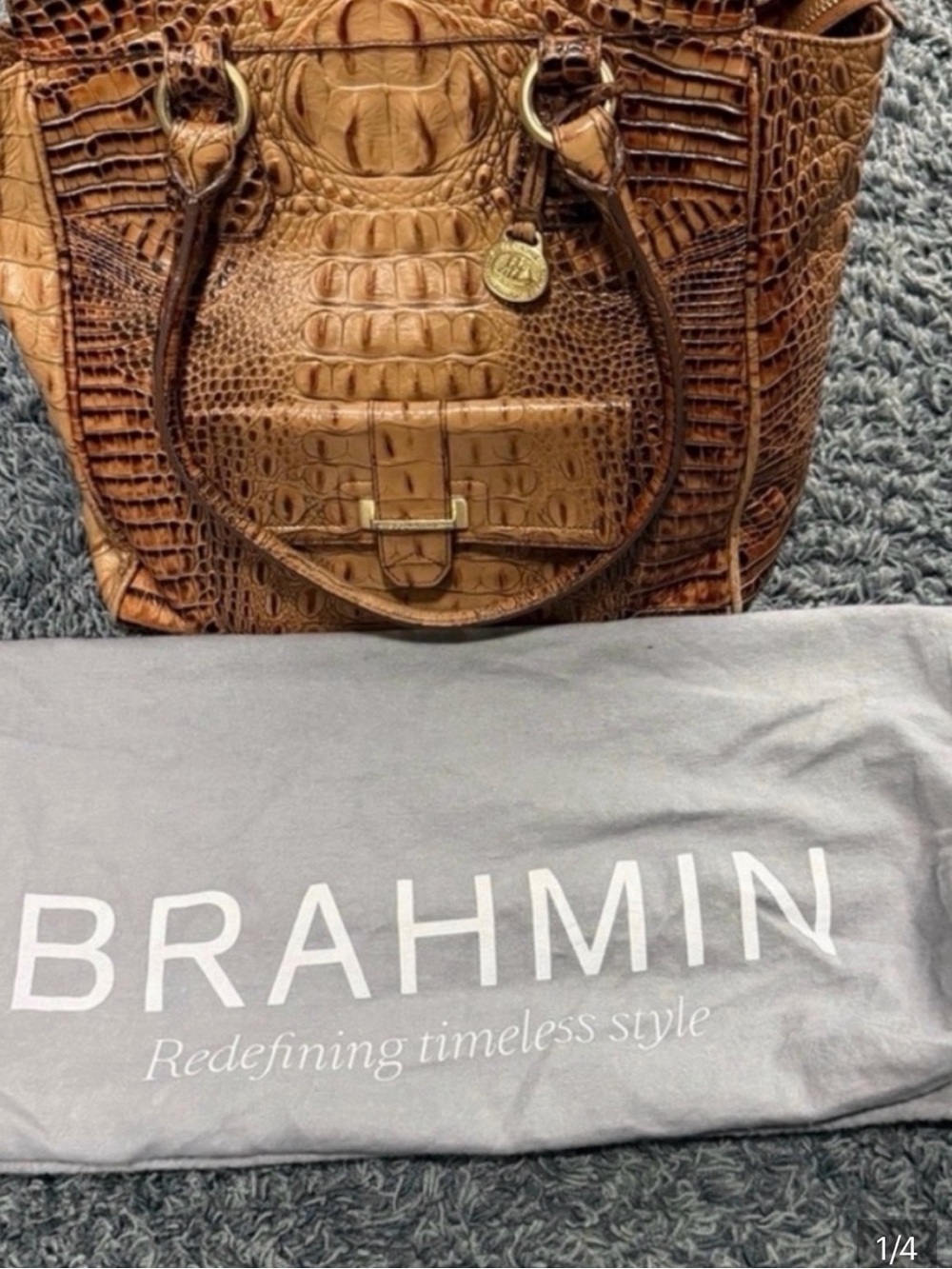 Brahmin Cognac Croc-Embossed Leather Tote